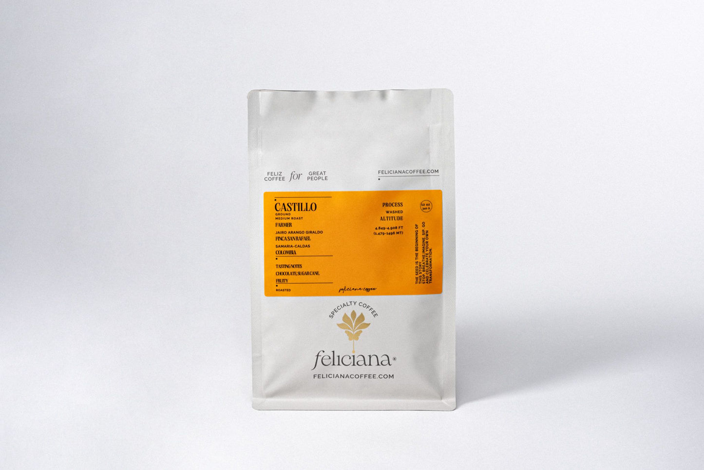Café Especial Feliciana Excelso - 100% Arábica Castillo - Tostión Media (Grano) - 340 gramos